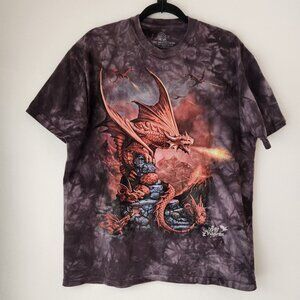The Mountain Dragon Print Short Sleeve Tee T-Shirt Fantasy "Age of Dragons" L